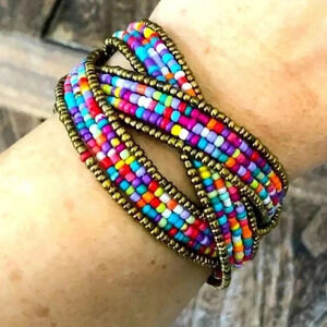 Gorgeous Colorful Handmade Woven Seed Bead Cuff Bracelet NWT
